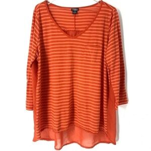TORRID Orange Stripe Lightweight Pullover
Top Chiffon Back Roll Tab Sleeves 2X